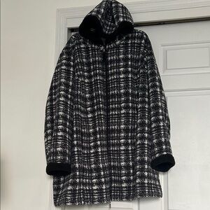 Catherines Black and White Checkered Hooded Jacket